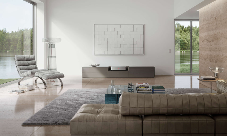 Lowboard KETTNAKER Soma Mediamöbel für Beamer mit Celexon UST Bodenleinwand