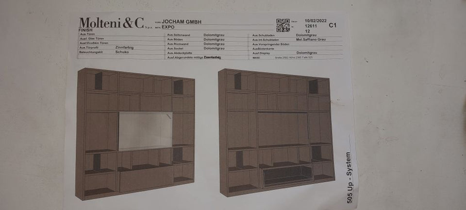 Wohnwand MOLTENI & C Dolomitgrau TV-Wand mit Beleuchtung