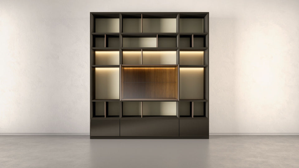 Wohnwand MOLTENI & C Dolomitgrau TV-Wand mit Beleuchtung